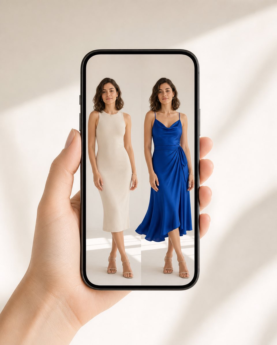 A shopper previewing an outfit with virtual try-on
